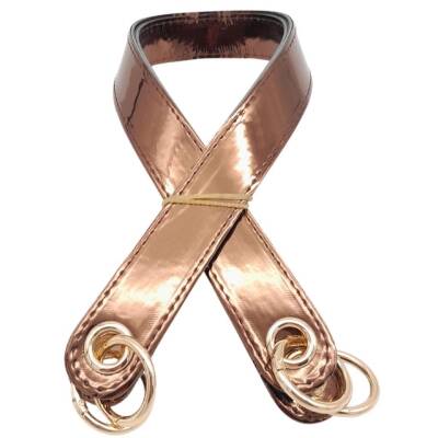 Angel Çanta Aksesuar Parlak Rugan Deri Kuş Gözlü Çift Çanta Sapı Bakır Renk Light Gold Metalli - 1