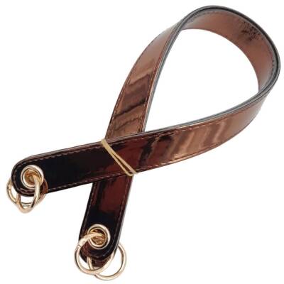 Angel Çanta Aksesuar Parlak Rugan Deri Kuş Gözlü Çift Çanta Sapı Bakır Renk Light Gold Metalli - 3