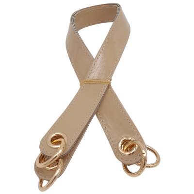 Angel Çanta Aksesuar Parlak Rugan Deri Kuş Gözlü Çift Çanta Sapı Bej Renk Light Gold Metalli - 1