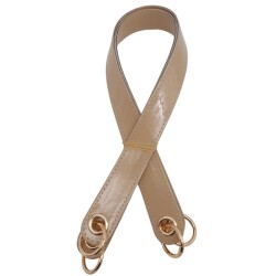 Angel Çanta Aksesuar Parlak Rugan Deri Kuş Gözlü Çift Çanta Sapı Bej Renk Light Gold Metalli - 2