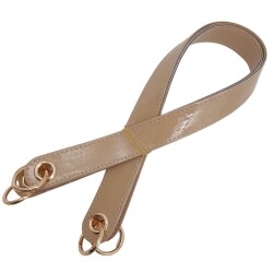 Angel Çanta Aksesuar Parlak Rugan Deri Kuş Gözlü Çift Çanta Sapı Bej Renk Light Gold Metalli - 3