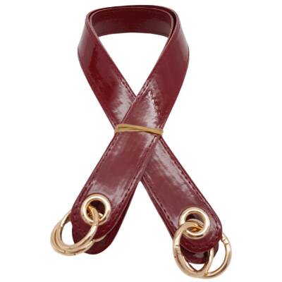 Angel Çanta Aksesuar Parlak Rugan Deri Kuş Gözlü Çift Çanta Sapı Bordo Renk Light Gold Metalli - 1