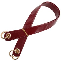 Angel Çanta Aksesuar Parlak Rugan Deri Kuş Gözlü Çift Çanta Sapı Bordo Renk Light Gold Metalli - 3