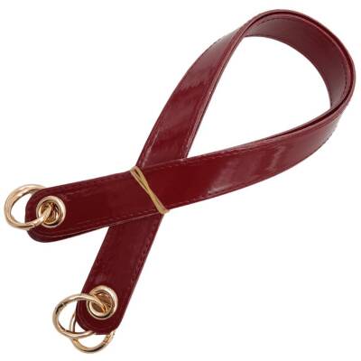 Angel Çanta Aksesuar Parlak Rugan Deri Kuş Gözlü Çift Çanta Sapı Bordo Renk Light Gold Metalli - 3