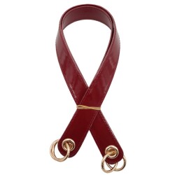 Angel Çanta Aksesuar Parlak Rugan Deri Kuş Gözlü Çift Çanta Sapı Bordo Renk Light Gold Metalli - 2