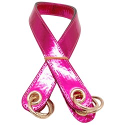 Angel Çanta Aksesuar Parlak Rugan Deri Kuş Gözlü Çift Çanta Sapı Fuşya Renk Light Gold Metalli - Angel Çanta Aksesuar