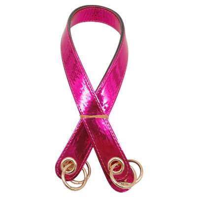 Angel Çanta Aksesuar Parlak Rugan Deri Kuş Gözlü Çift Çanta Sapı Fuşya Renk Light Gold Metalli - 2