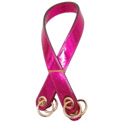 Angel Çanta Aksesuar Parlak Rugan Deri Kuş Gözlü Çift Çanta Sapı Fuşya Renk Light Gold Metalli - 3