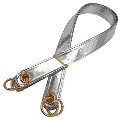 Angel Çanta Aksesuar Parlak Rugan Deri Kuş Gözlü Çift Çanta Sapı Gri Renk Light Gold Metalli - 3