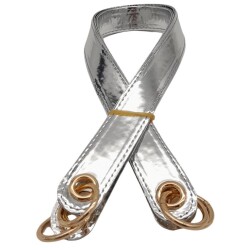 Angel Çanta Aksesuar Parlak Rugan Deri Kuş Gözlü Çift Çanta Sapı Gri Renk Light Gold Metalli - Angel Çanta Aksesuar