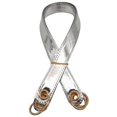 Angel Çanta Aksesuar Parlak Rugan Deri Kuş Gözlü Çift Çanta Sapı Gri Renk Light Gold Metalli - 2