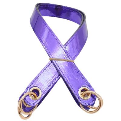 Angel Çanta Aksesuar Parlak Rugan Deri Kuş Gözlü Çift Çanta Sapı Mor Renk Light Gold Metalli - 1