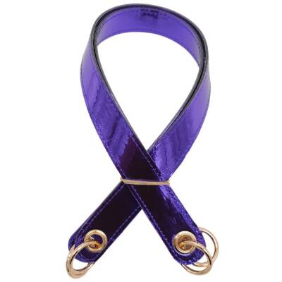 Angel Çanta Aksesuar Parlak Rugan Deri Kuş Gözlü Çift Çanta Sapı Mor Renk Light Gold Metalli - 2