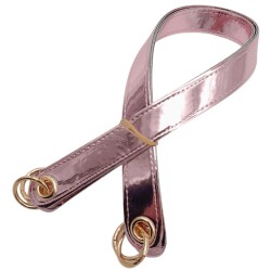 Angel Çanta Aksesuar Parlak Rugan Deri Kuş Gözlü Çift Çanta Sapı Pudra Renk Light Gold Metalli - 3