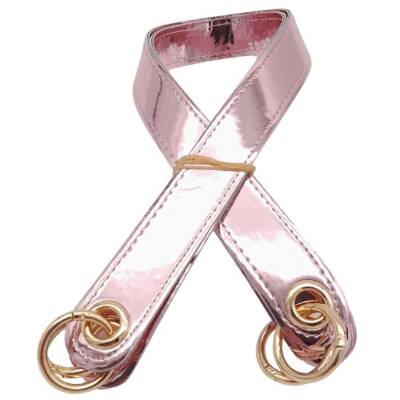 Angel Çanta Aksesuar Parlak Rugan Deri Kuş Gözlü Çift Çanta Sapı Pudra Renk Light Gold Metalli - 1