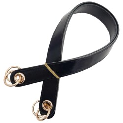 Angel Çanta Aksesuar Parlak Rugan Deri Kuş Gözlü Çift Çanta Sapı Siyah Renk Light Gold Metalli - 3