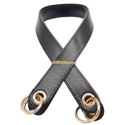 Angel Çanta Aksesuar Parlak Rugan Deri Kuş Gözlü Çift Çanta Sapı Siyah Renk Light Gold Metalli - 1