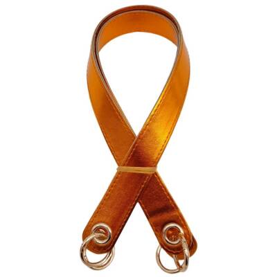 Angel Çanta Aksesuar Parlak Rugan Deri Kuş Gözlü Çift Çanta Sapı Turuncu Renk Light Gold Metalli - 2