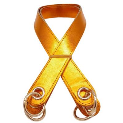 Angel Çanta Aksesuar Parlak Rugan Deri Kuş Gözlü Çift Çanta Sapı Turuncu Renk Light Gold Metalli - 1