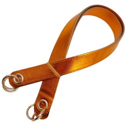 Angel Çanta Aksesuar Parlak Rugan Deri Kuş Gözlü Çift Çanta Sapı Turuncu Renk Light Gold Metalli - 3