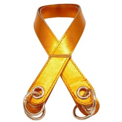 Angel Çanta Aksesuar Parlak Rugan Deri Kuş Gözlü Çift Çanta Sapı Turuncu Renk Light Gold Metalli - 1