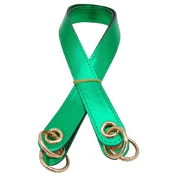 Angel Çanta Aksesuar Parlak Rugan Deri Kuş Gözlü Çift Çanta Sapı Yeşil Renk Light Gold Metalli - Angel Çanta Aksesuar