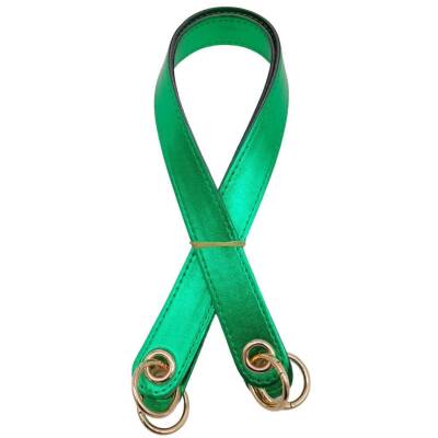 Angel Çanta Aksesuar Parlak Rugan Deri Kuş Gözlü Çift Çanta Sapı Yeşil Renk Light Gold Metalli - 2