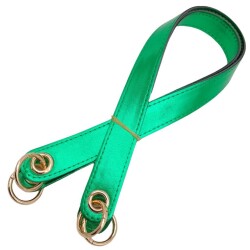 Angel Çanta Aksesuar Parlak Rugan Deri Kuş Gözlü Çift Çanta Sapı Yeşil Renk Light Gold Metalli - 3