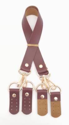 Angel Çanta Aksesuar Suni Deri 55 Cm Misu Model Çift Sap Bordo Renk Light Gold Metal - 3