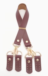 Angel Çanta Aksesuar Suni Deri 55 Cm Misu Model Çift Sap Bordo Renk Light Gold Metal - Angel Çanta Aksesuar