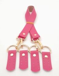 Angel Çanta Aksesuar Suni Deri 55 Cm Misu Model Çift Sap Fuşya Renk Light Gold Metal - 2