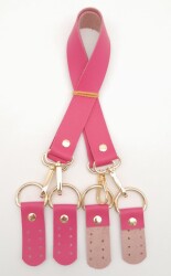 Angel Çanta Aksesuar Suni Deri 55 Cm Misu Model Çift Sap Fuşya Renk Light Gold Metal - 3