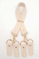 Angel Çanta Aksesuar Suni Deri 55 Cm Misu Model Çift Sap Krem Renk Light Gold Metal - Angel Çanta Aksesuar