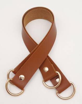 Angel Çanta Aksesuar Suni Deri 38x2.5 cm Taba Renk Çift Çanta Sapı Light Gold Metalli - 1