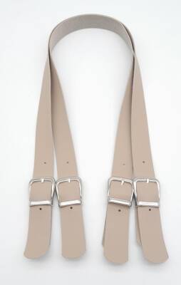 Angel Çanta Aksesuar Tokalı Model Suni Deri Bej Renk Çift Çanta Sapı Gümüş Metal - 3