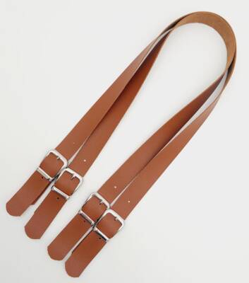 Angel Çanta Aksesuar Tokalı Model Suni Deri Taba Renk Çift Çanta Sapı Gümüş Metal - 2