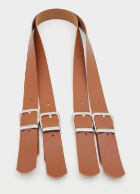 Angel Çanta Aksesuar Tokalı Model Suni Deri Taba Renk Çift Çanta Sapı Gümüş Metal - 3