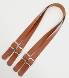 Angel Çanta Aksesuar Tokalı Model Suni Deri Taba Renk Çift Çanta Sapı Gümüş Metal - 2