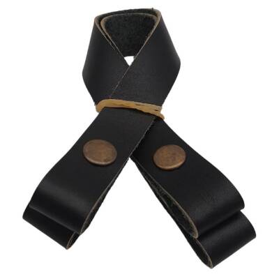 Angel Çanta Aksesuar 30 cm Gerçek Deri Siyah Renk Çıtçıtlı Sap Antik Metalli - 3