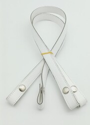 Angel Çanta Aksesuar Çift Kat Dikişli Suni Deri Beyaz Çıtçıtlı Çanta Sapı 70 cm Gümüş Metalli - Angel Çanta Aksesuar