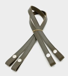 Angel Çanta Aksesuar Çift Kat Dikişli Suni Deri Haki Çıtçıtlı Çanta Sapı Gümüş Metalli - Angel Çanta Aksesuar