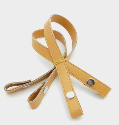 Angel Çanta Aksesuar Çift Kat Dikişli Suni Deri Hardal Sarı Çıtçıtlı Çanta Sapı 50 cm Gümüş Metalli - 1