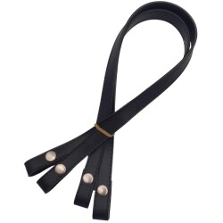 Angel Çanta Aksesuar Çift Kat Dikişli Suni Deri Siyah Renk Çıtçıtlı Çanta Sapı 70 cm Gümüş Metalli - 3