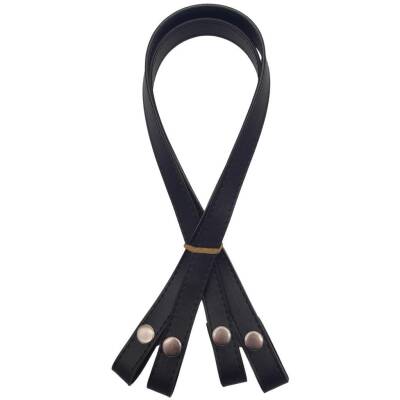 Angel Çanta Aksesuar Çift Kat Dikişli Suni Deri Siyah Renk Çıtçıtlı Çanta Sapı 70 cm Gümüş Metalli - 1