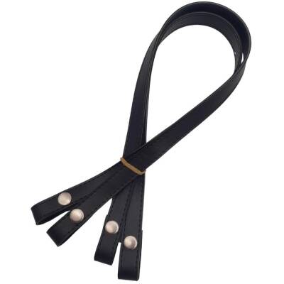 Angel Çanta Aksesuar Çift Kat Dikişli Suni Deri Siyah Renk Çıtçıtlı Çanta Sapı 70 cm Gümüş Metalli - 3