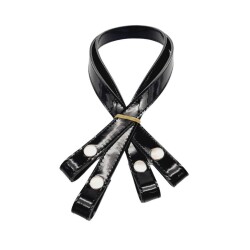 Angel Çanta Aksesuar Rugan Deri Çift Kat Dikişli 70 cm Çıtçıtlı Çanta Sapı Siyah Renk Gümüş Metalli - 2