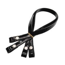 Angel Çanta Aksesuar Rugan Deri Çift Kat Dikişli 70 cm Çıtçıtlı Çanta Sapı Siyah Renk Gümüş Metalli - 3