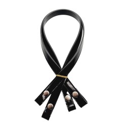 Angel Çanta Aksesuar Rugan Deri Çift Kat Dikişli 70 cm Çıtçıtlı Çanta Sapı Siyah Renk Gümüş Metalli - Angel Çanta Aksesuar