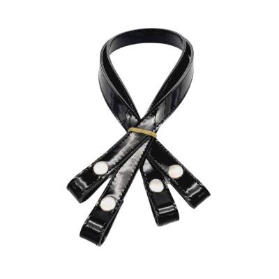 Angel Çanta Aksesuar Rugan Deri Çift Kat Dikişli 70 cm Çıtçıtlı Çanta Sapı Siyah Renk Gümüş Metalli - 2