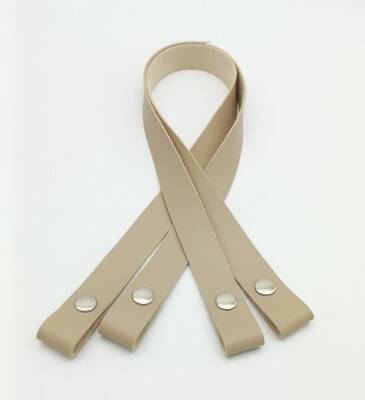 Angel Çanta Aksesuar Tek Kat Suni Deri Bej Çıtçıtlı Çanta Sapı Gümüş Metalli - 1